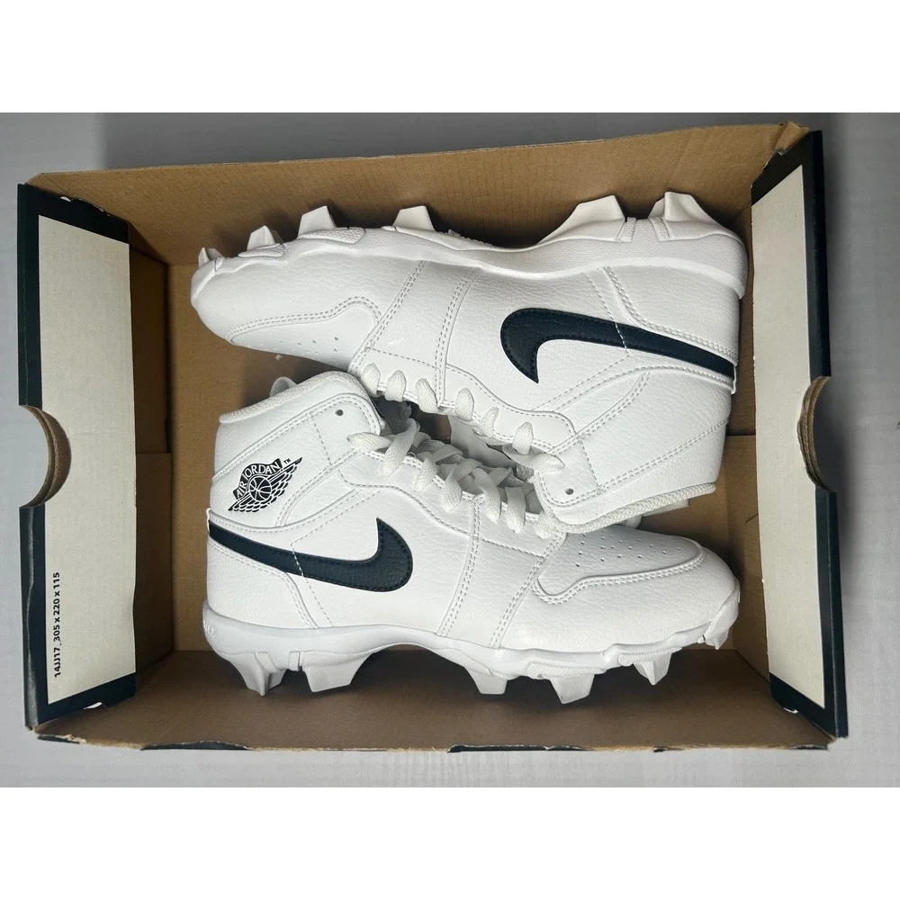 Nike Air Jordan 1 Mid Youth Cleat White Black Size 5Y HF6883100 New/No Lid
